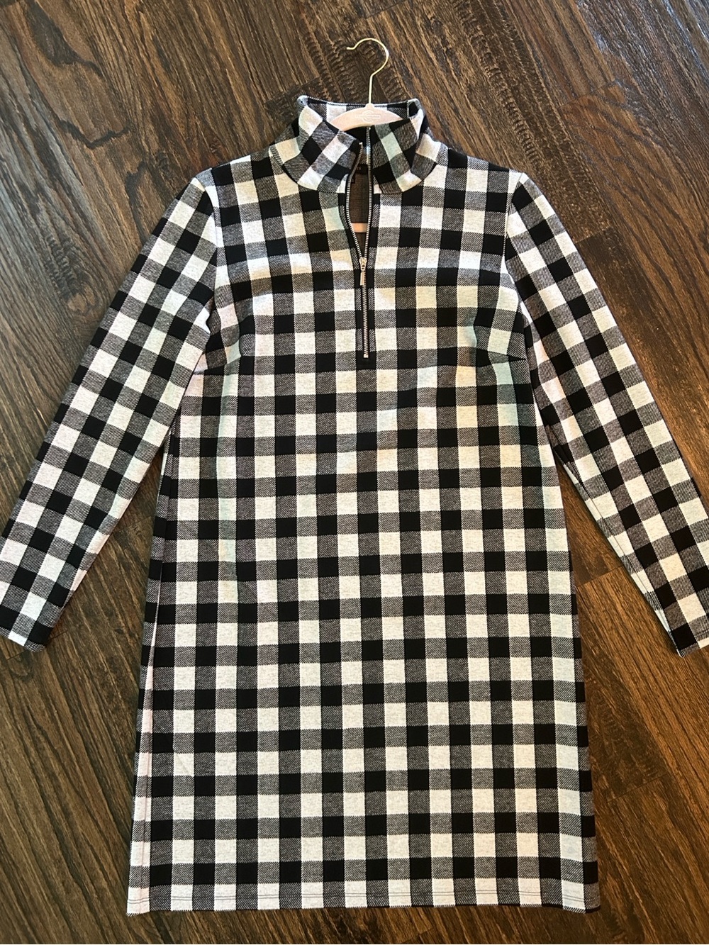 Talbots Buffalo Check Plaid Mock Neck Sweater Dress Black & White Medium